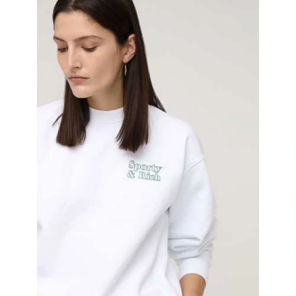 NEW Sporty & Rich X Asics Fun Logo Crewneck S White Jolly Green Terry Cotton - Picture 2 of 10